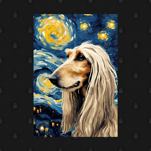 Afghan Hound Dog Breed Painting in a Van Gogh Starry Night Art Style by Art-Jiyuu