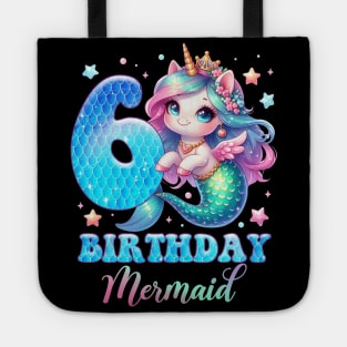 Unicorn Mermaid 6th Birthday 6 Year Old Party Girls B-day Gift For Girls Kids Tote