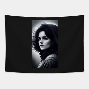 Black and White Portrait of a Girl Tapestry