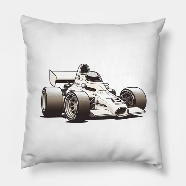 White Formula One Race Car Pillow by Artifyio
