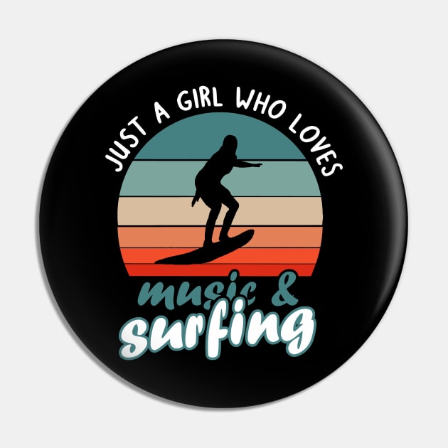 Music and surfing surfboard women girls hobby Pin by FindYourFavouriteDesign