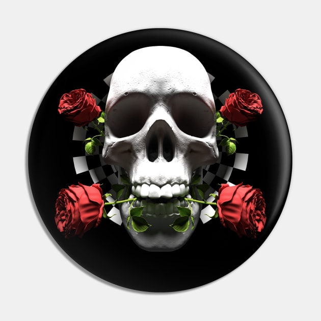Valentine Skull Roses  Anamorphic Illusion  (Large Print) Pin by CkKong