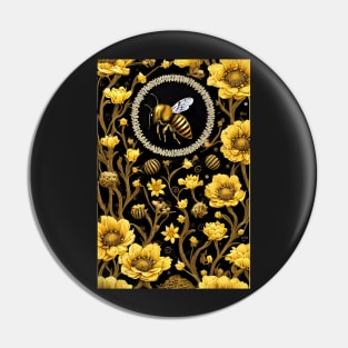 Honey Bee And Flowers Pin