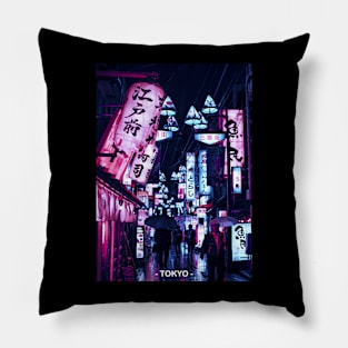 Tokyo Street Neon Synthwave Pillow