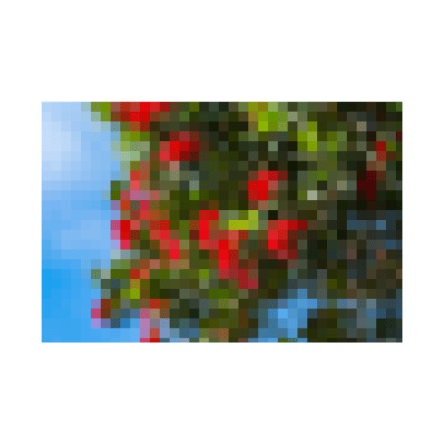 Bright red flowers on trees mosaic against blue sky by brians101