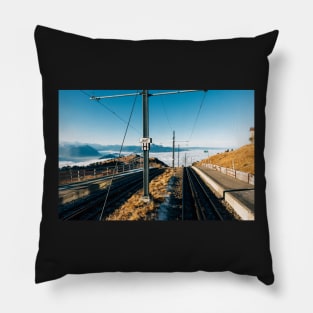 Central Switzerland - Rigi Kulm Top Station on Clear Sunny Winter Day Pillow