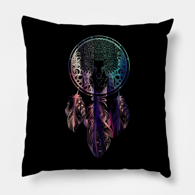 Deer Revealed in Dream Catcher, Deep Ocean Shadows Pillow by Kylie Paul