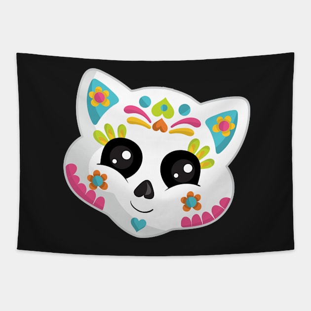 Cute Sugar Skull Cat Tapestry by CraftyCatz