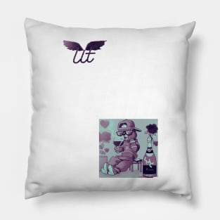 LitQ - Cute Rapper cat drinks wine on Valentine's Day anime art vibe Pillow