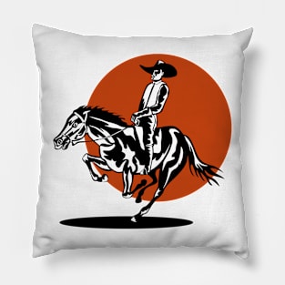 Cowboy Riding Horse in Full Gallop Retro Pillow