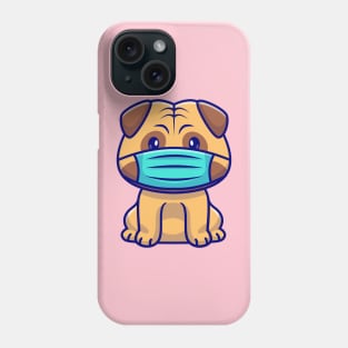 Cute Pug Dog Sitting And Wearing Mask Cartoon Phone Case