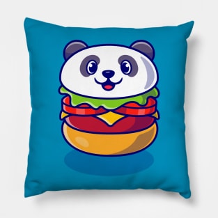 Cute Panda Burger Cartoon Illustration Pillow