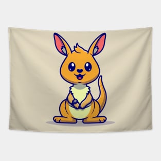 Cute Kangaroo Wearing Watch Cartoon Tapestry