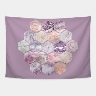 Rose Quartz and Amethyst Stone and Marble Hexagon Tiles Tapestry