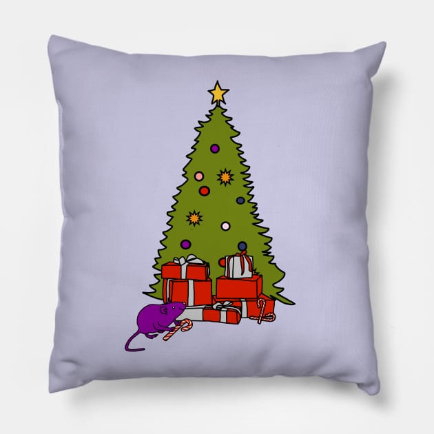 Rat with Candy Cane and Christmas Tree Pillow by ellenhenryart