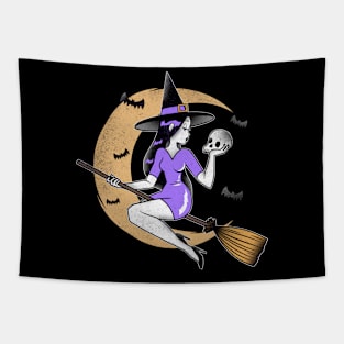 Halloween witch flying on broom Tapestry