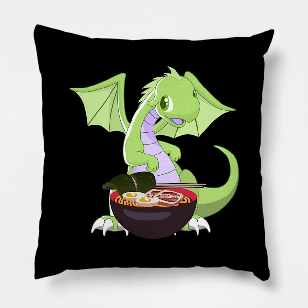 Chibi Anime Green Dragon Ramen Lover Pillow by TheBeardComic