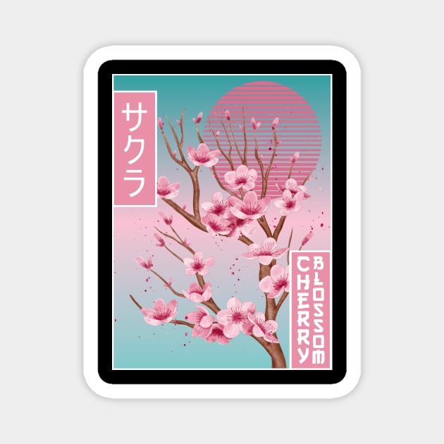 Cherry Blossom Japanese Sakura Vaporwave Aesthetic Gift Magnet by Alex21