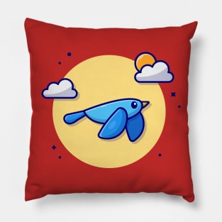 Cute Blue Bird Flying With Cloud And Sun Cartoon Vector Icon Illustration Pillow