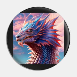 Intricate Asian Pink and Blue Dragon at Sunset Pin