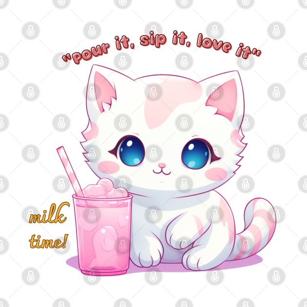 Aesthetic Kawaii Cat with milk by MilkyBerry