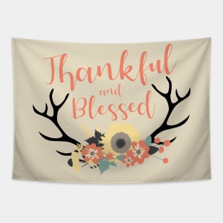 Thankful & Blessed Flower Antlers Tapestry