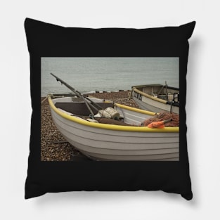 Beside the Seaside, Beside the Sea - Fishing Boats on the Beach Pillow