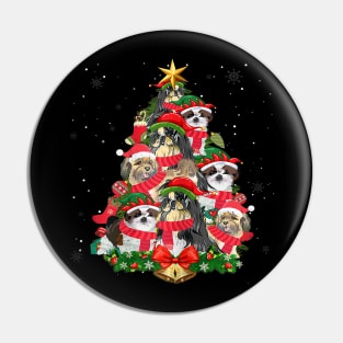 Funny Shih Tzu Christmas Tree Dog Lover Xmas Santa Hat Light Pin