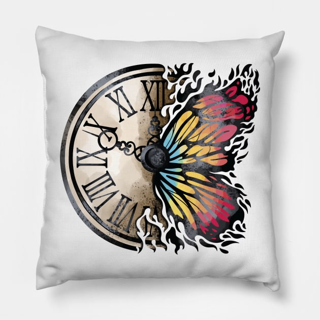 BUTTERFLY AND VINTAGE CLOCK Pillow by madeinchorley