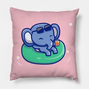 Cute Elephant Floating With Swimming Tires Pillow