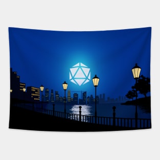 City Night Lights D20 Dice Moon Tabletop RPG Maps and Landscapes Tapestry