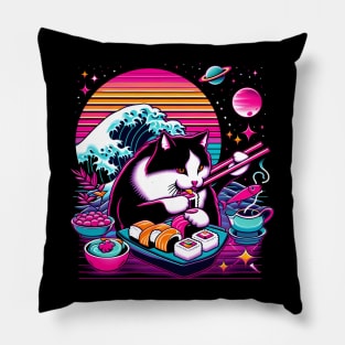 CUTE CAT EATING SUSHI WAVE JAPANESE Pillow