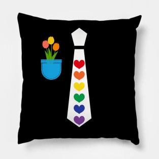 Cute rainbow hearts funny tie costume tulips suit pocket Pillow