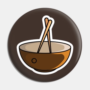 Chinese Bowl with Chopsticks Sticker vector illustration. Food and drink objects icon concept. Restaurant food bowl and sticks sticker vector design with shadow. Pin