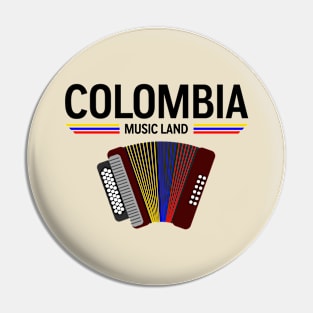 Colombian music land with an accordion colored with colombia flag Pin