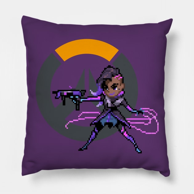 Overwatch - 16-Bit Sombra W/ Logo Pillow by wyckedguitarist