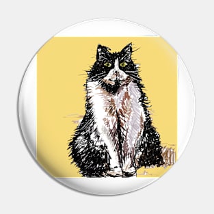 Tuxedo Cat Cute Drawing - on Yellow Pin