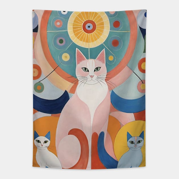 Hilma af Klint's Abstract Feline Fantasy: Whimsical Reverie Tapestry by FridaBubble