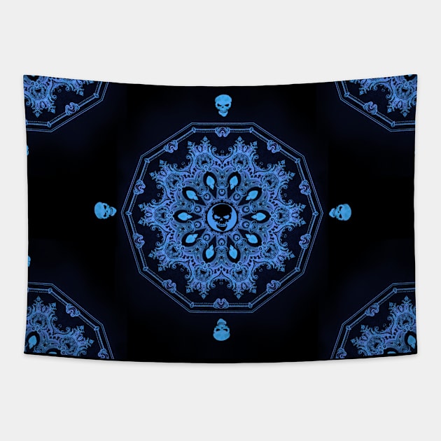 Blue Glow Skull Mandala - Goth Fashion - emo, punk, halloween, hippie, boho, bohemian Tapestry by Wanderer Bat