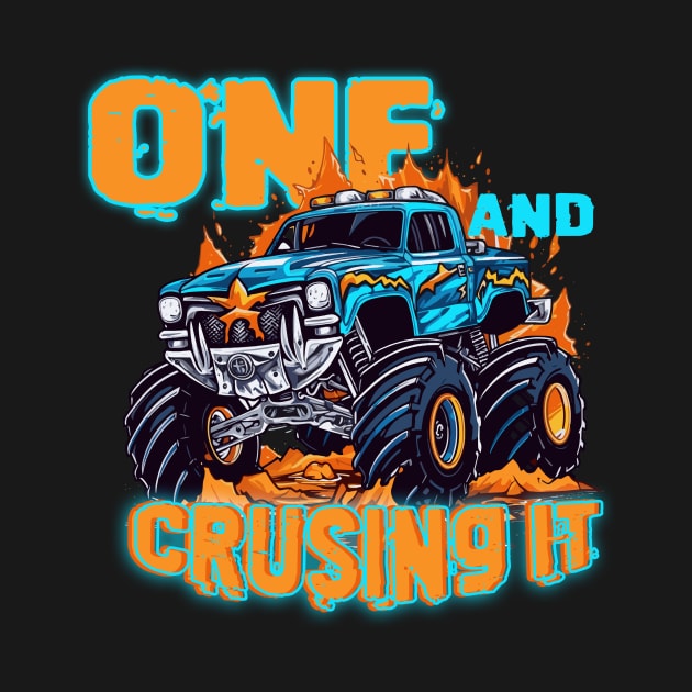 One Birthday Boy's Monster Truck Racing B-day Gift For Kids Tollder by FortuneFrenzy