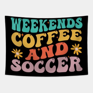 Cool Soccer Mom Life With Saying Weekends Coffee and Soccer Tapestry