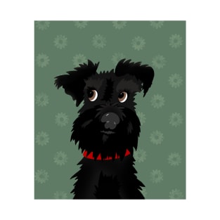 Black Miniature Schnauzer Dog with Green Daisies T-Shirt