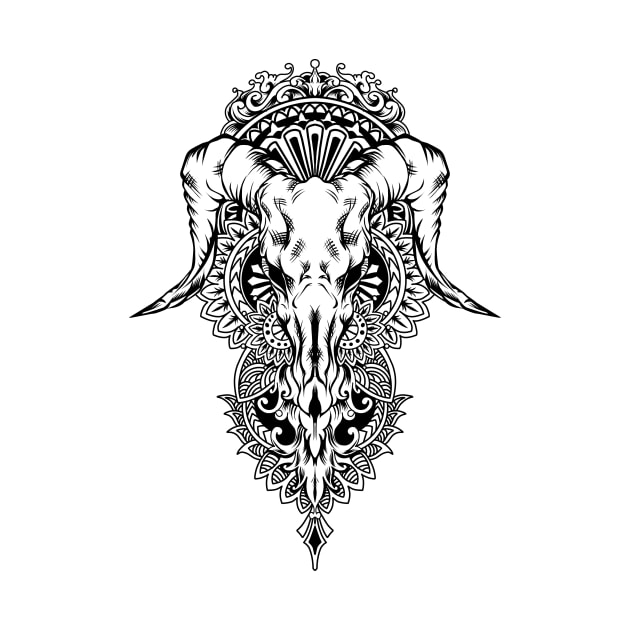 goat skull tattoo with mandalas by nanang illustrator