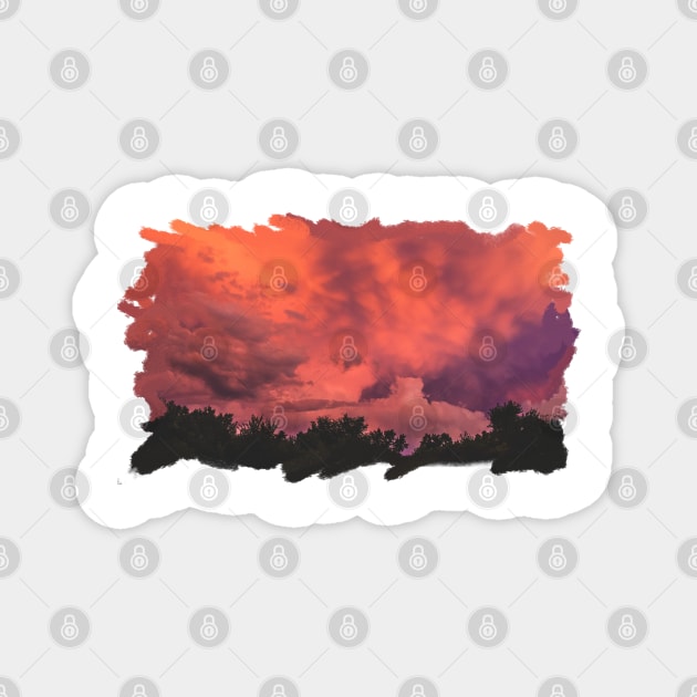 Pink Sunset above the trees Magnet by Simm Thomas