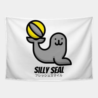 Silly Seal Beach Ball Trick Tapestry