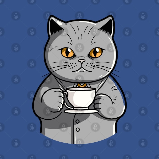 British Shorthair Cat Drinking Coffee by Graceful Designs