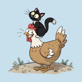 Tuxedo Cat on a Chicken T-Shirt