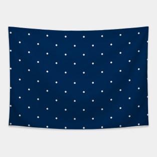 Aligned small beige dots over dark blue Tapestry