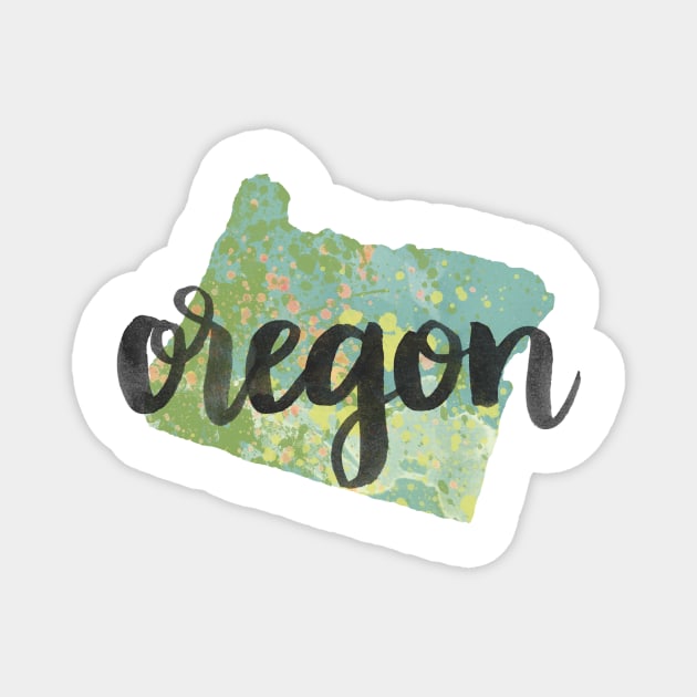 oregon - calligraphy and abstract state outline Magnet by randomolive