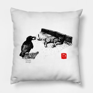 Urban Wildlife - Crow and Cat Pillow